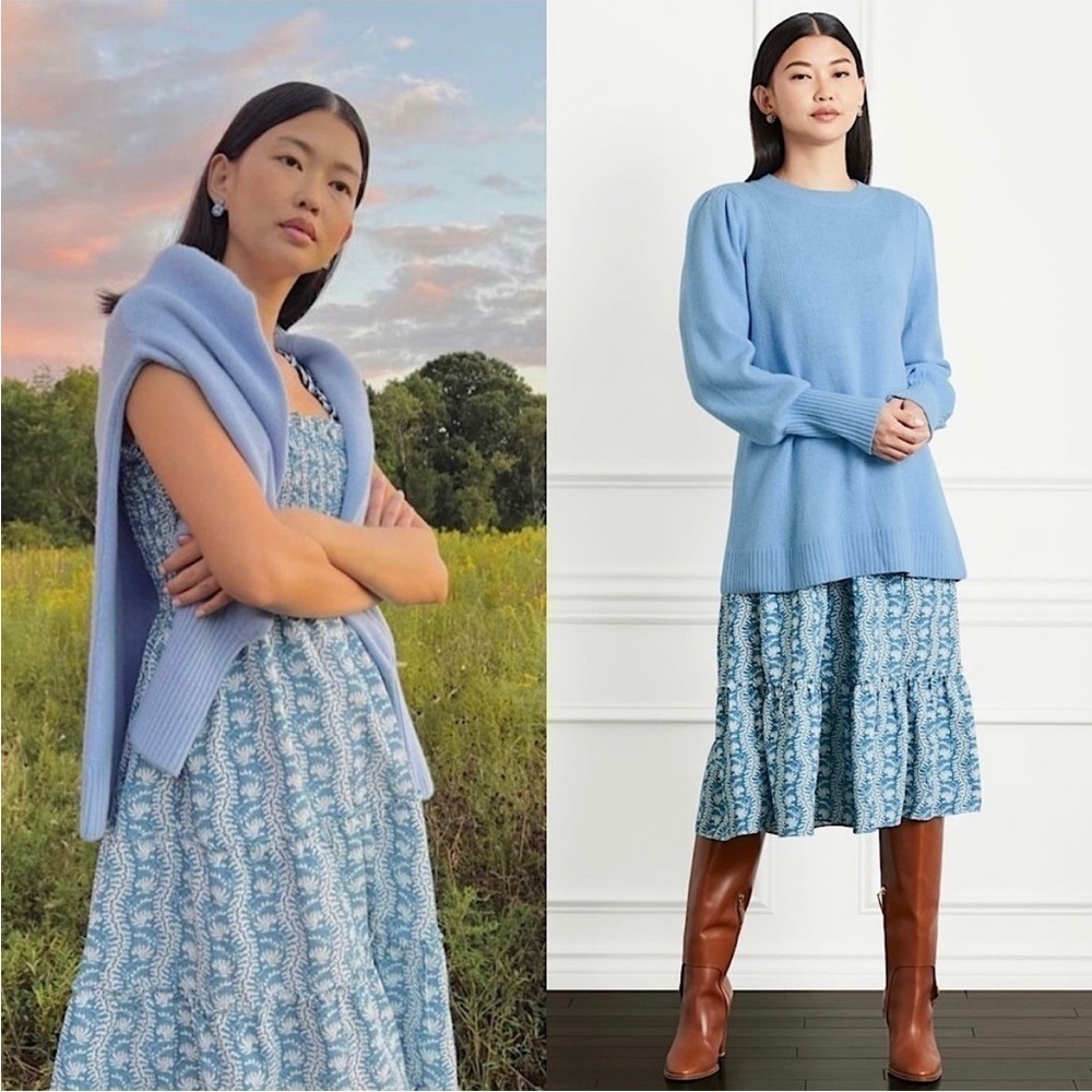 NWT HILL HOUSE Sky Blue Merino Wool Soft Knit Puffed Long Sleeve Tunic Sweater S